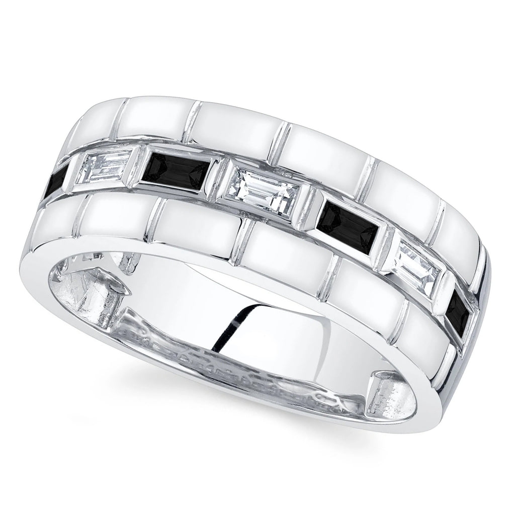 Baguette Lab Black & White Diamond Mens Wedding Ring Band 14K White Gold (0.50ct)