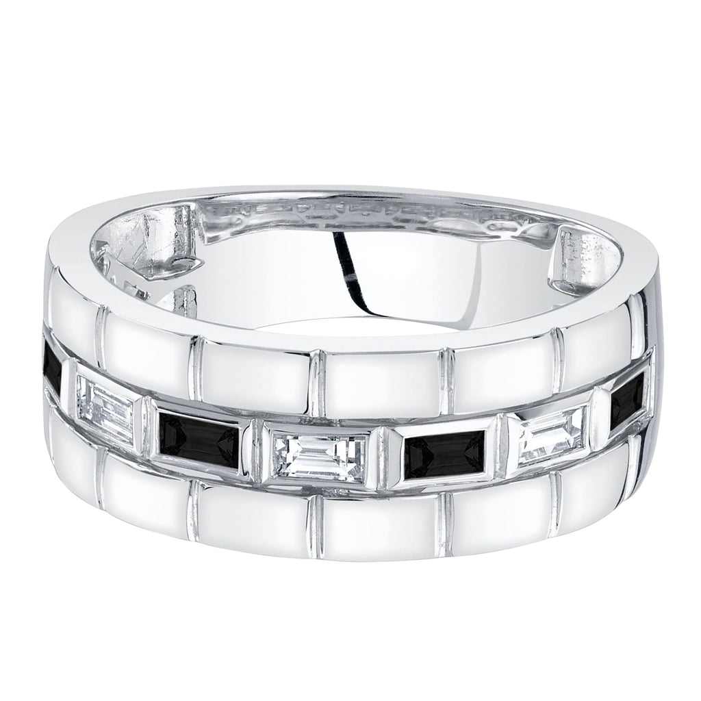 Baguette Lab Black & White Diamond Mens Wedding Ring Band 14K White Gold (0.50ct)