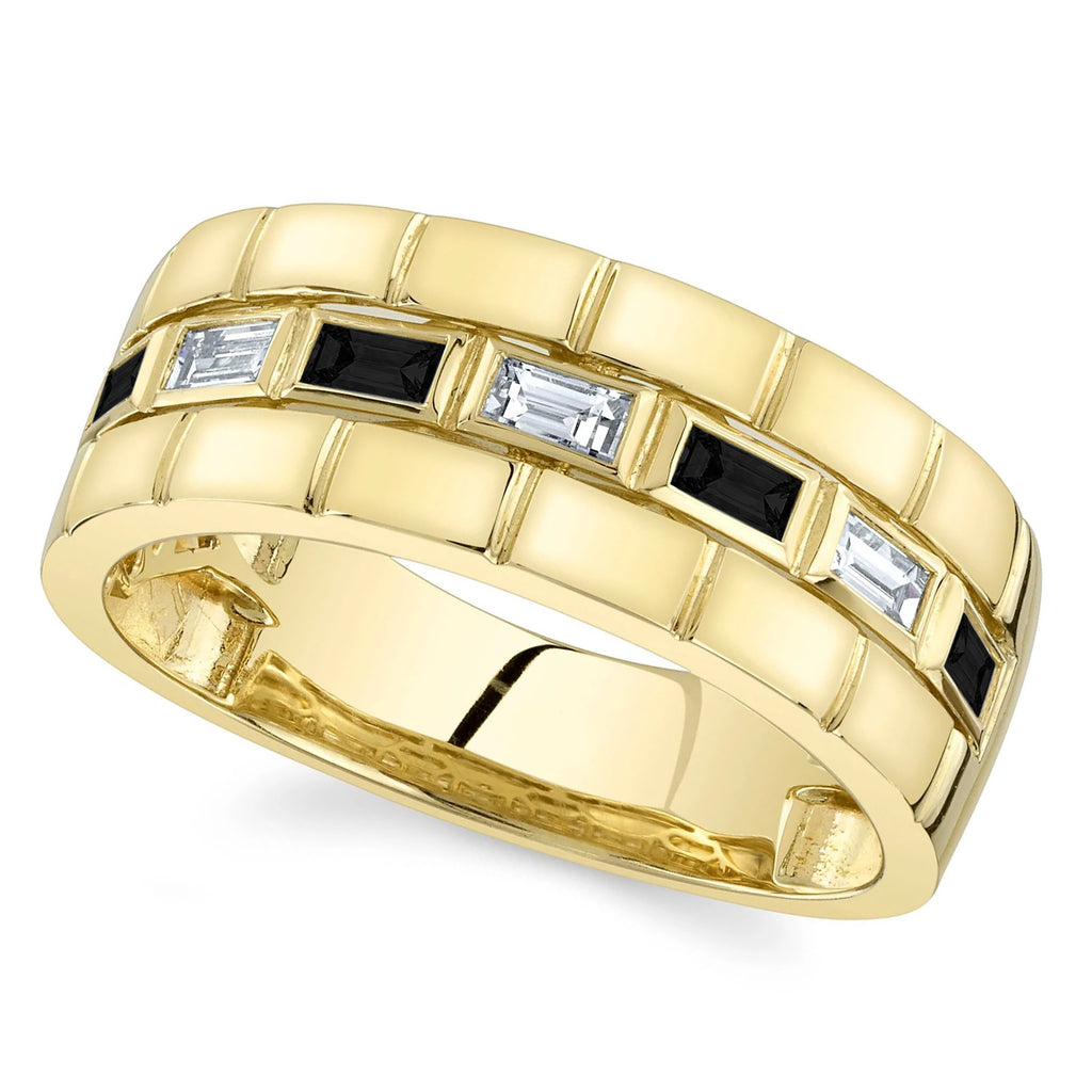 Baguette Lab Black & White Diamond Mens Wedding Ring Band 14K Yellow Gold (0.50ct)