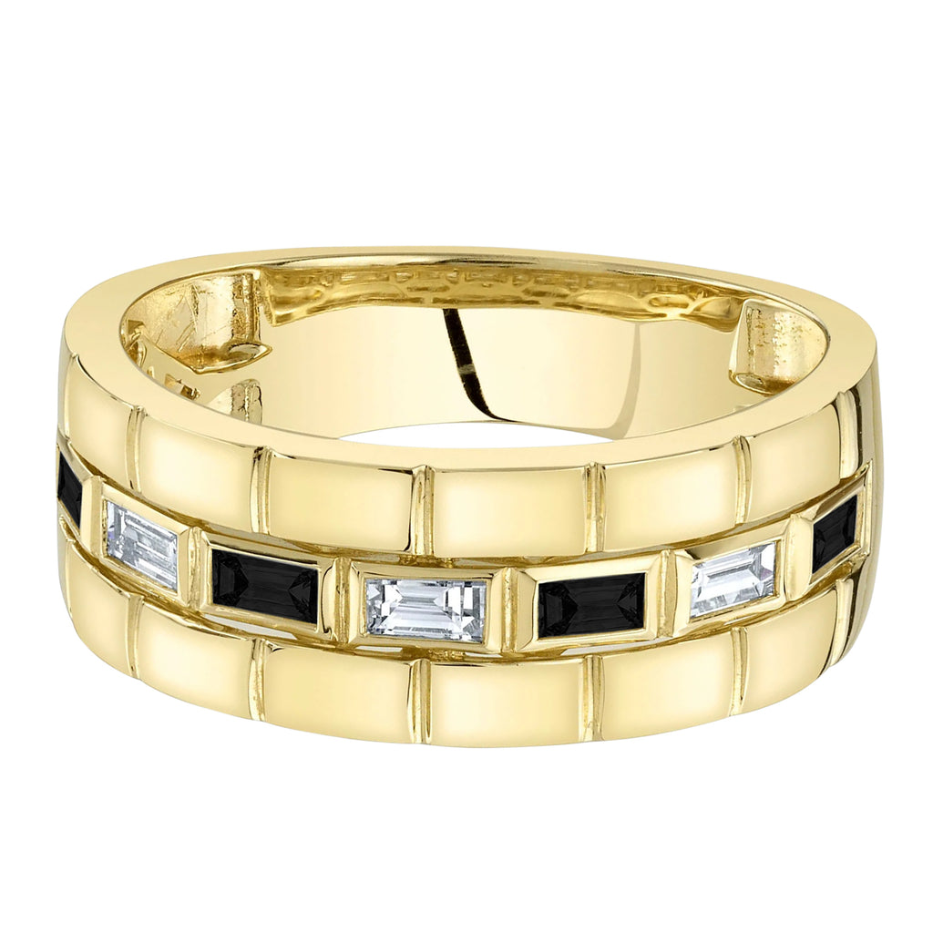 Baguette Lab Black & White Diamond Mens Wedding Ring Band 14K Yellow Gold (0.50ct)