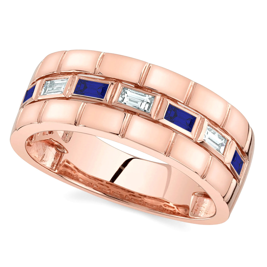 Baguette Lab Grown Sapphire & Diamond Mens Wedding Ring Band 14K Rose Gold (0.57ct)