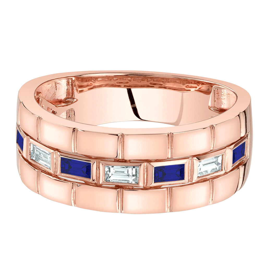 Baguette Lab Grown Sapphire & Diamond Mens Wedding Ring Band 14K Rose Gold (0.57ct)