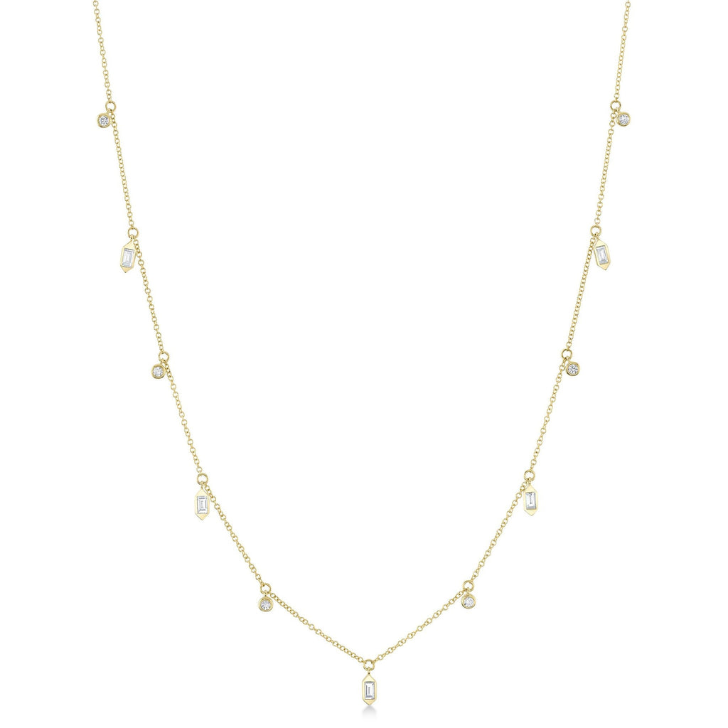 Diamond Baguette Bezel Dangle Pendant Necklace 14K Yellow Gold (0.38ct)