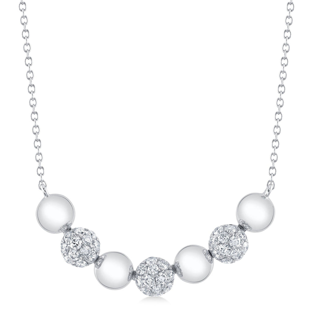 Diamond Circle Ball Bead Pendant Necklace 14K White Gold (0.80ct)
