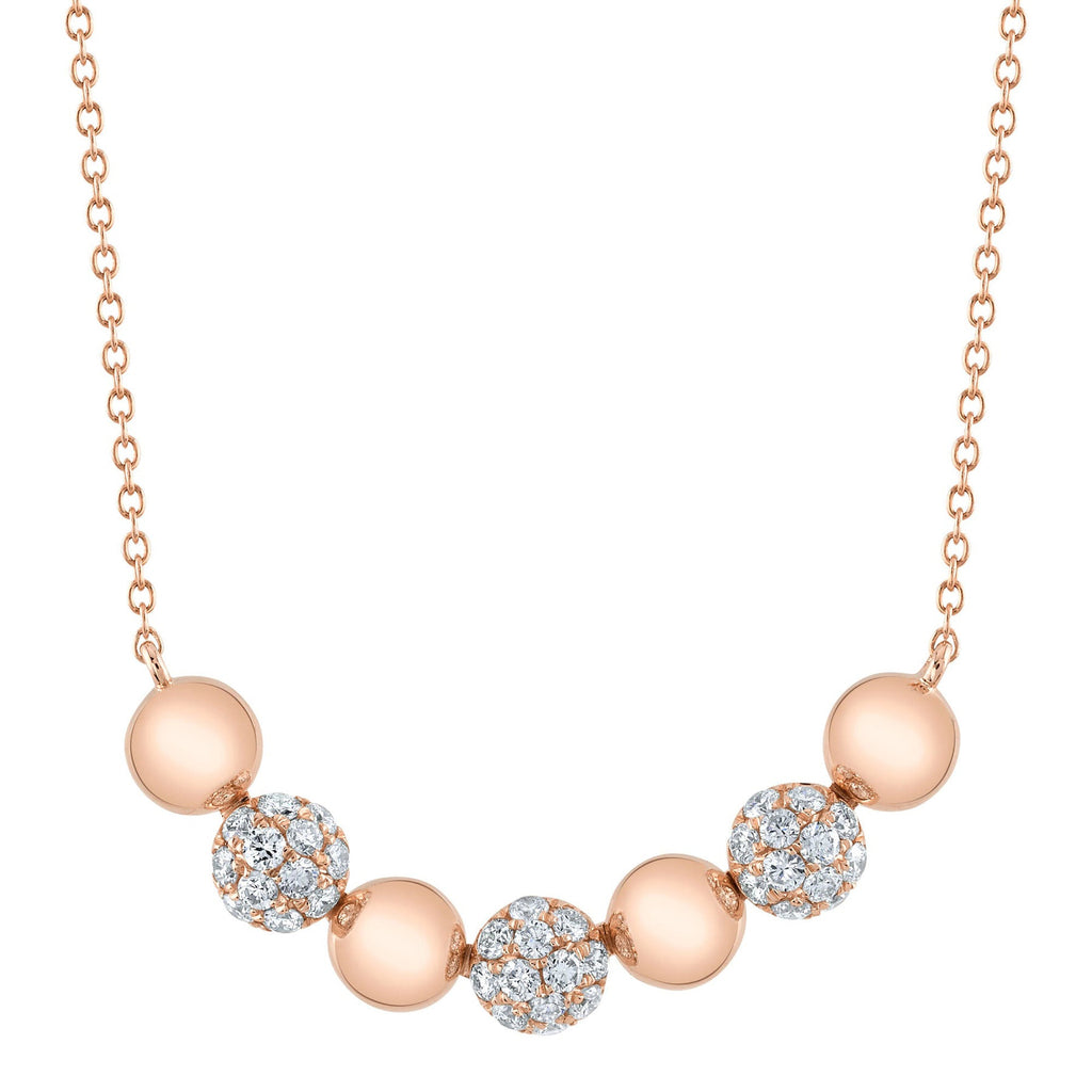 Diamond Circle Ball Bead Pendant Necklace 14K Rose Gold (0.80ct)