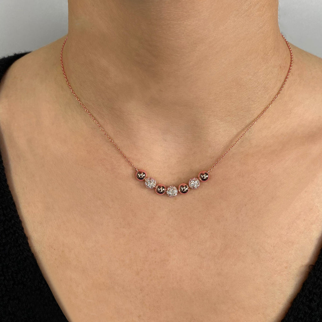 Diamond Circle Ball Bead Pendant Necklace 14K Rose Gold (0.80ct)