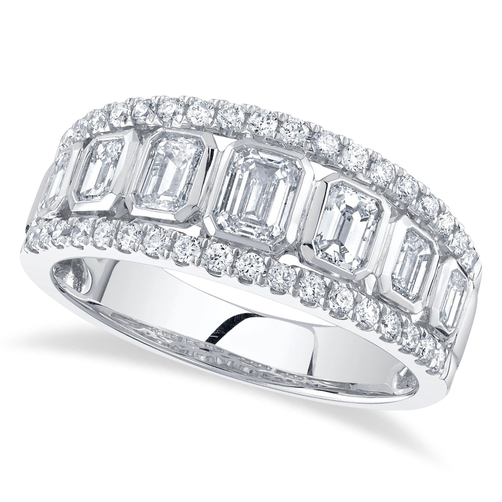 Diamond Emerald Cut Bezel Setting Ring Band in 14K White Gold (1.55ct)
