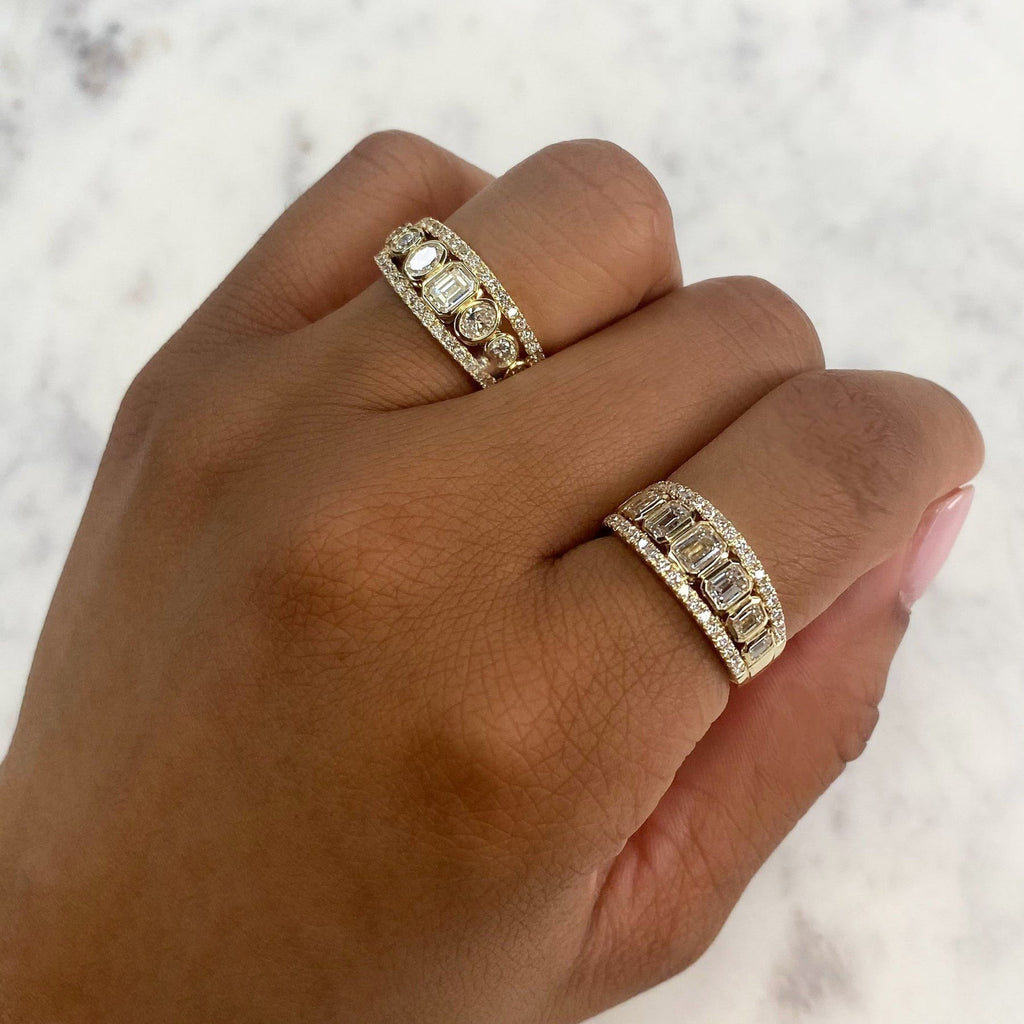 Diamond Emerald Cut Bezel Setting Ring Band in 14K Yellow Gold (1.55ct)