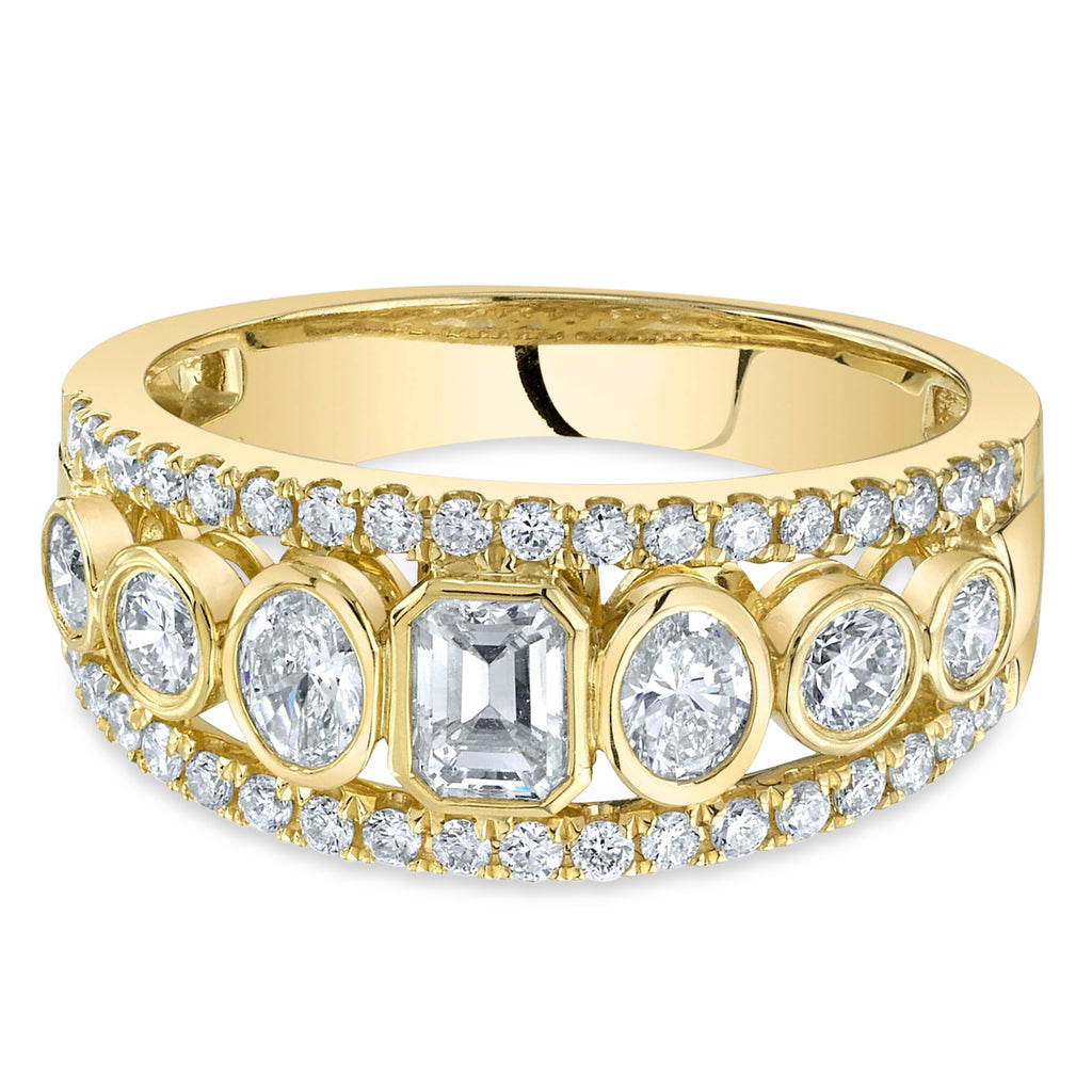 Diamond Emerald & Round Bezel Setting Wedding Ring 14K Yellow Gold(1.25ct)