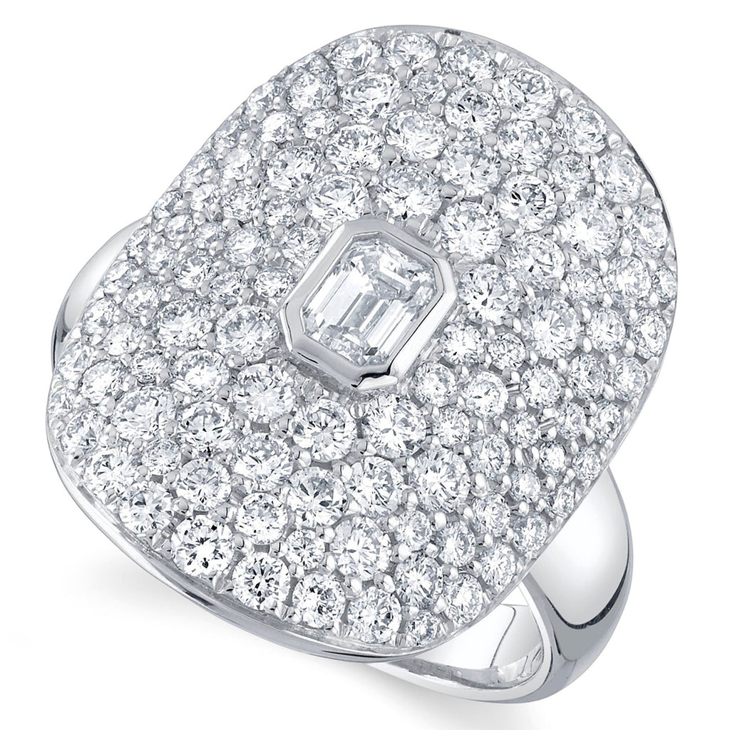 Lab-Grown Emerald Diamond Halo Cigar Cocktail Ring 14K White Gold (2.20ct)