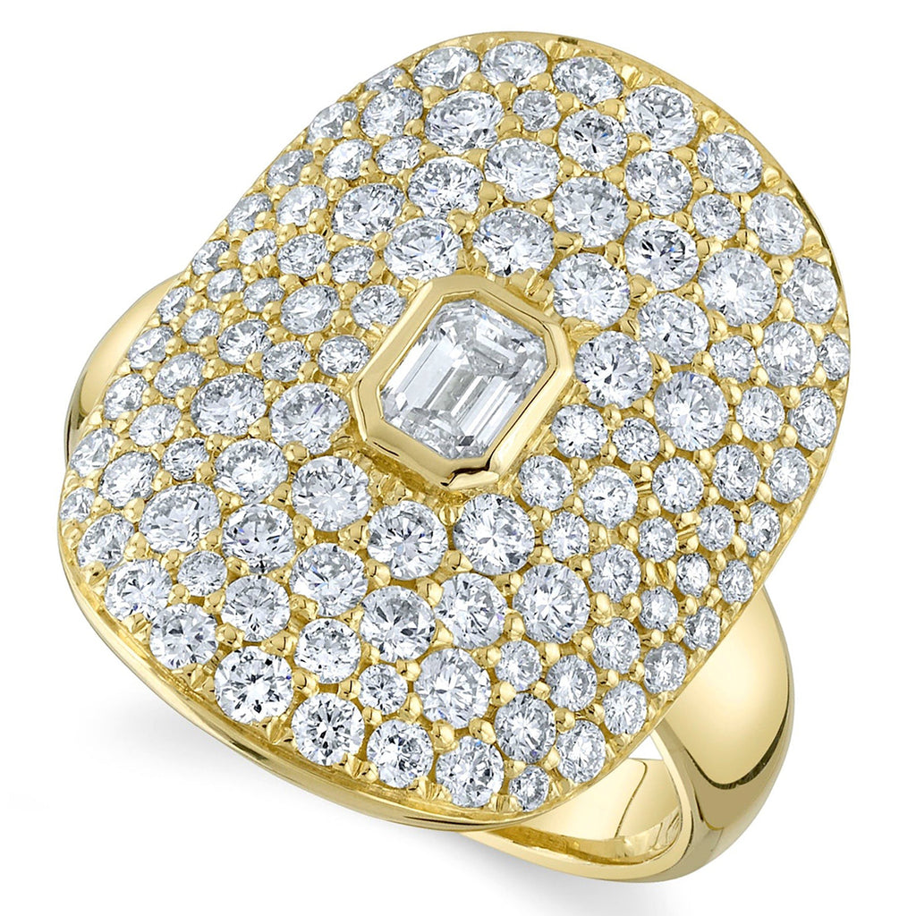 Emerald Diamond Halo Cigar Cocktail Ring 14K Yellow Gold (2.20ct)