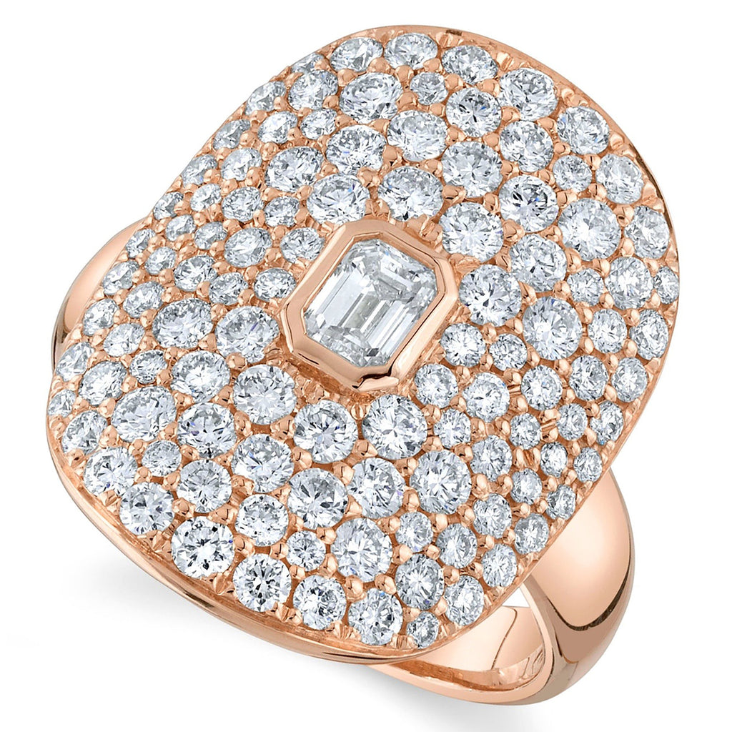 Emerald Diamond Halo Cigar Cocktail Ring 14K Rose Gold (2.20ct)