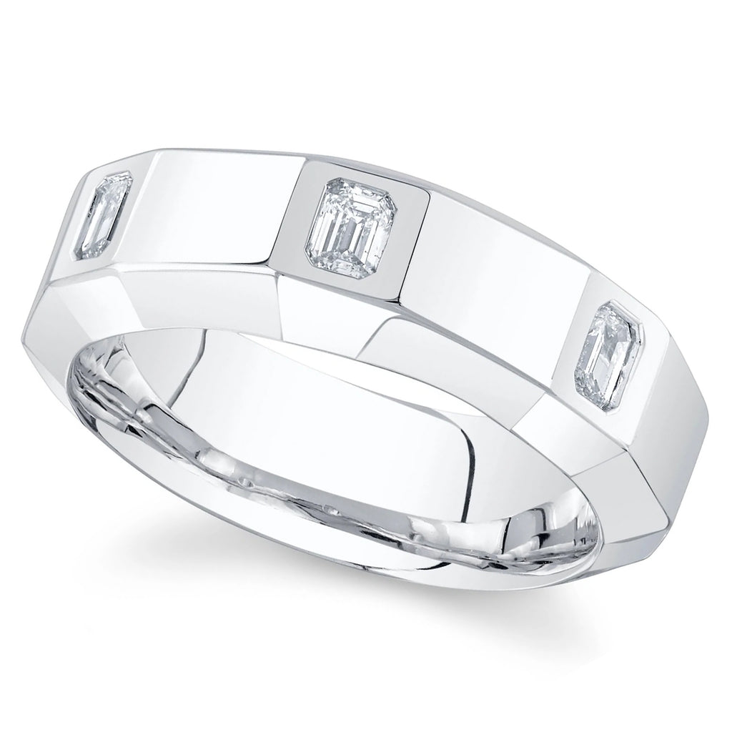 Emerald Cut Diamond Mens Wedding Ring Band 14K White Gold (0.44ct)