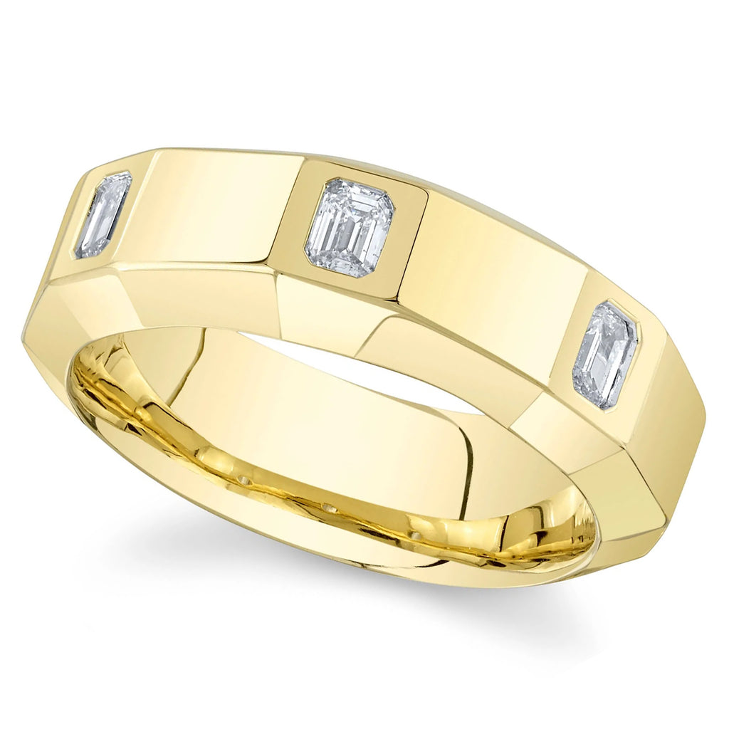 Emerald Cut Diamond Mens Wedding Ring Band 14K Yellow Gold (0.44ct)