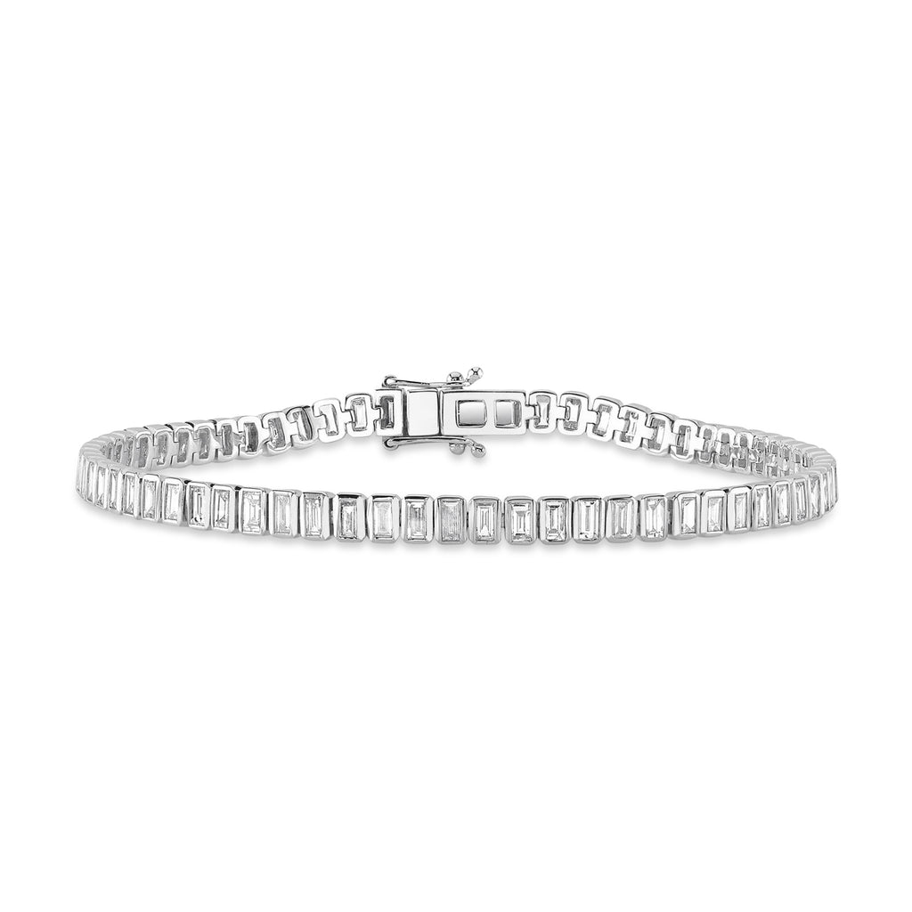 Baguette Diamond Bezel Tennis Bracelet 14K White Gold (3.57ct)