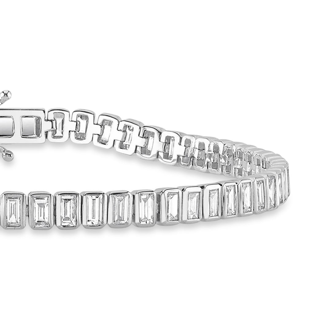Baguette Diamond Bezel Tennis Bracelet 14K White Gold (3.57ct)
