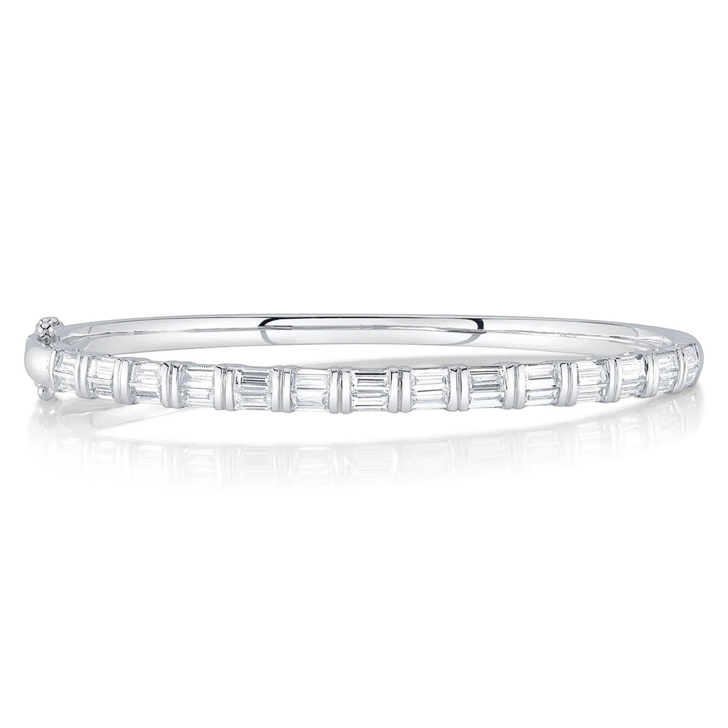 Baguette Lab Grown Diamond Bangle Bracelet 14K White Gold (2.34ct)