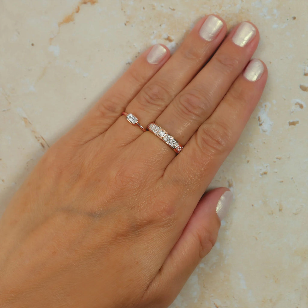 Emerald Cut Diamond Wedding Ring Band 14K Rose Gold (.49ct)