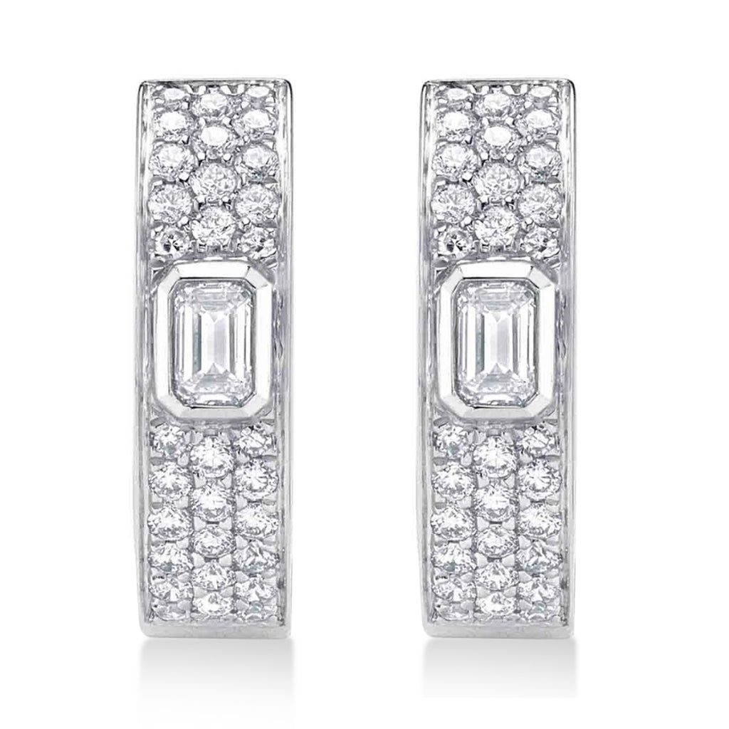 Emerald Cut Diamond Huggie Earrings 14K White Gold (0.64ct)