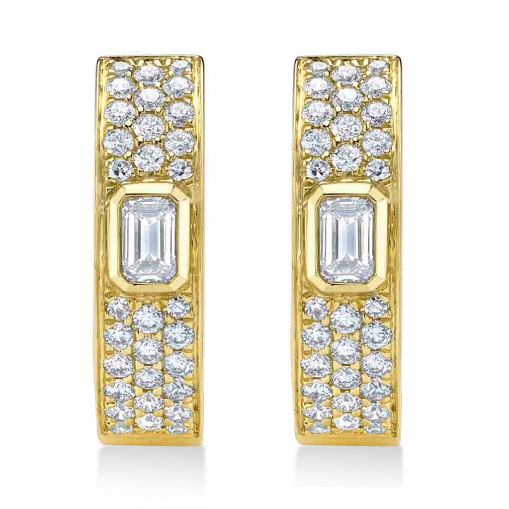 Emerald Cut Diamond Huggie Earrings 14K Yellow Gold (0.64ct)