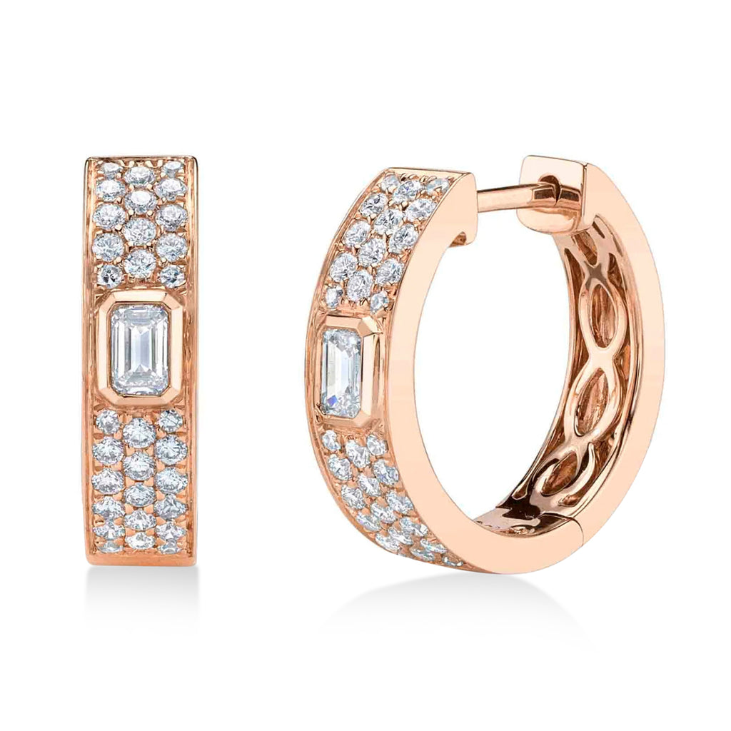 Emerald Cut Diamond Huggie Earrings 14K Rose Gold (0.64ct)
