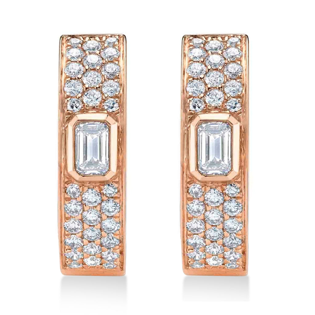 Emerald Cut Diamond Huggie Earrings 14K Rose Gold (0.64ct)