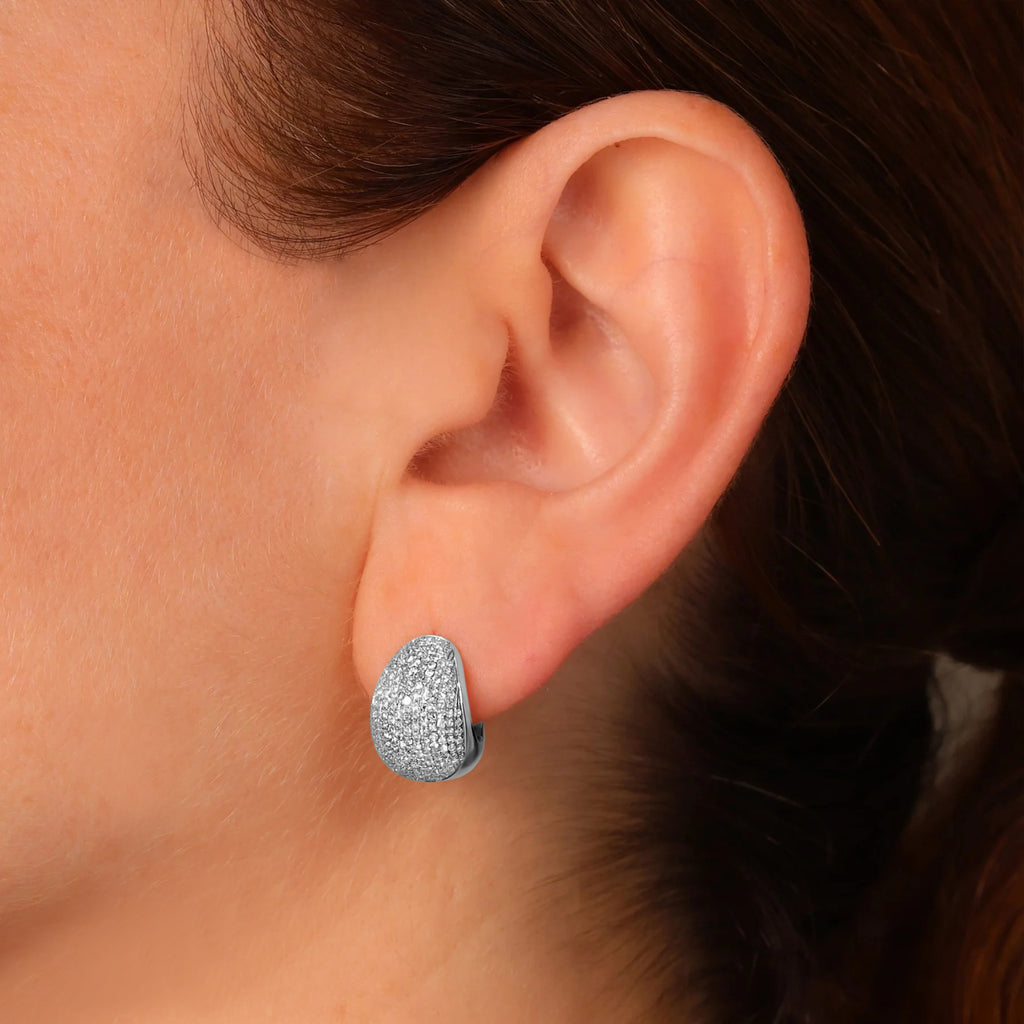 Diamond Huggie Chunky Earrings 14K White Gold (0.95ct)