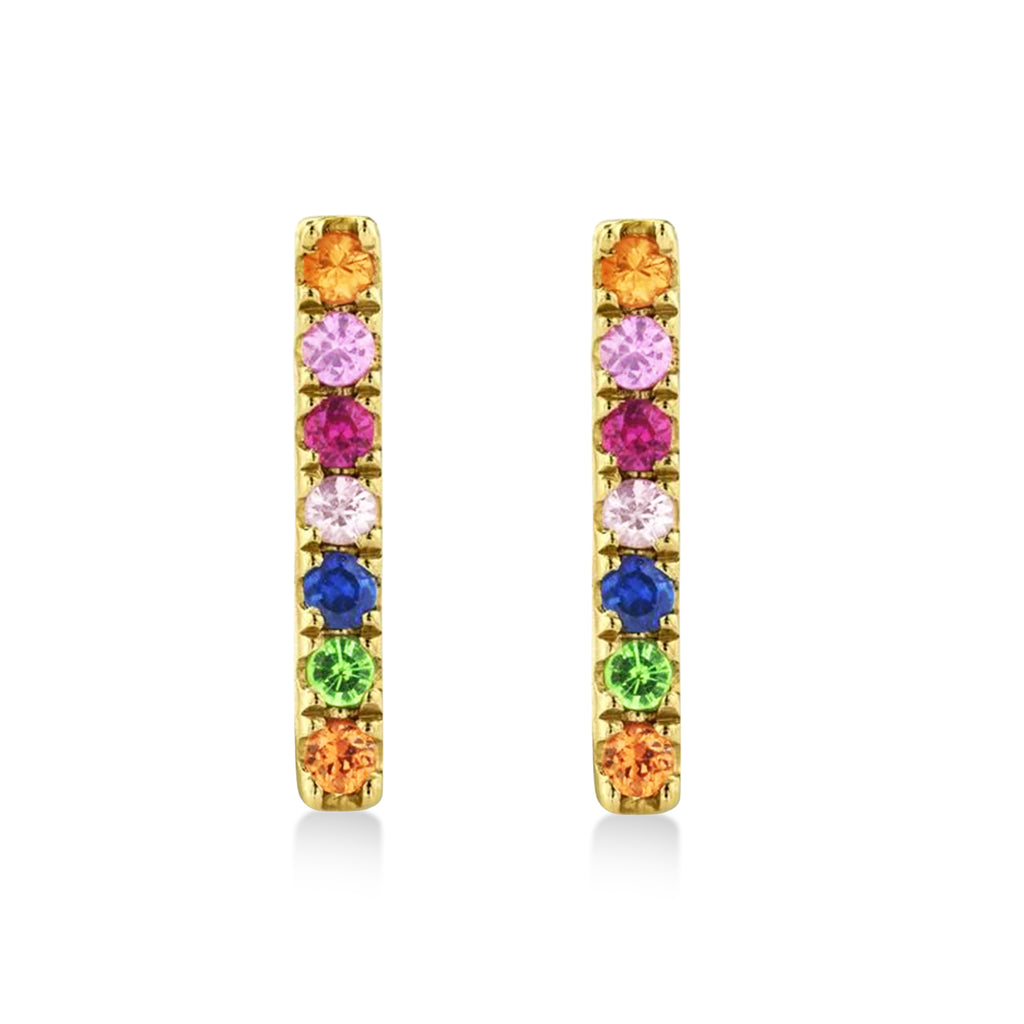 Multi-Color Gemstone Bar Stud Earrings in 14k Yellow Gold (0.17ct)