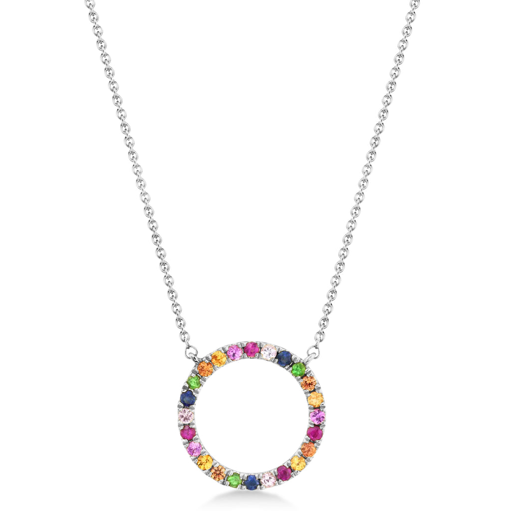 Multi-Colored Circle Gemstone Pendant necklace in 14K White Gold (0.29ct)