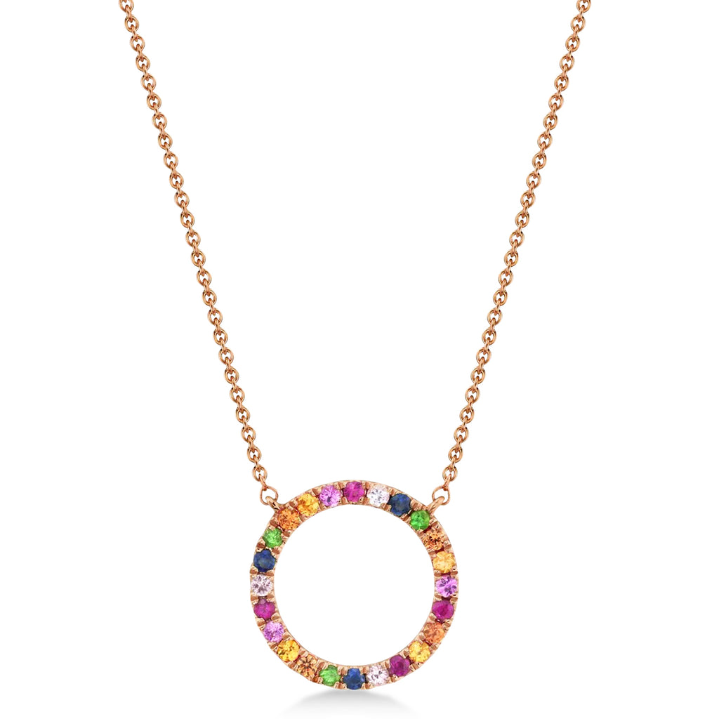 Multi-Colored Circle Gemstone Pendant necklace in 14K Rose Gold (0.29ct)