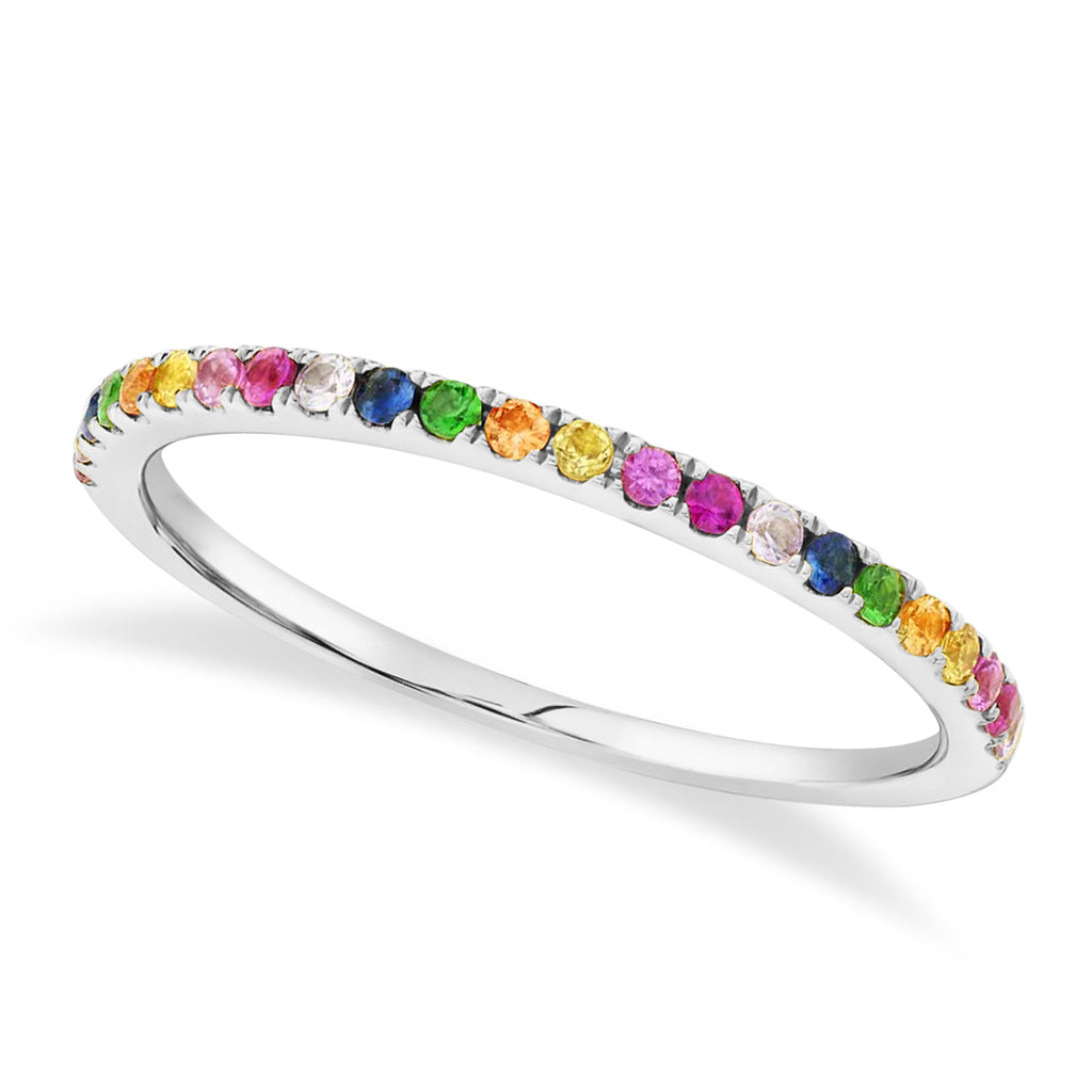 Diamond & Multi-Colored Gemstone Pave Ring in 14K White Gold (0.28ct)