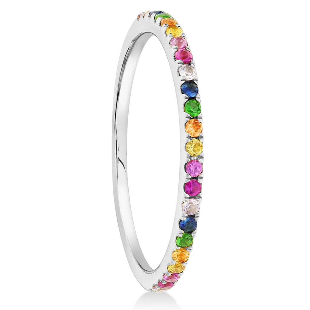Diamond & Multi-Colored Gemstone Pave Ring in 14K White Gold (0.28ct)
