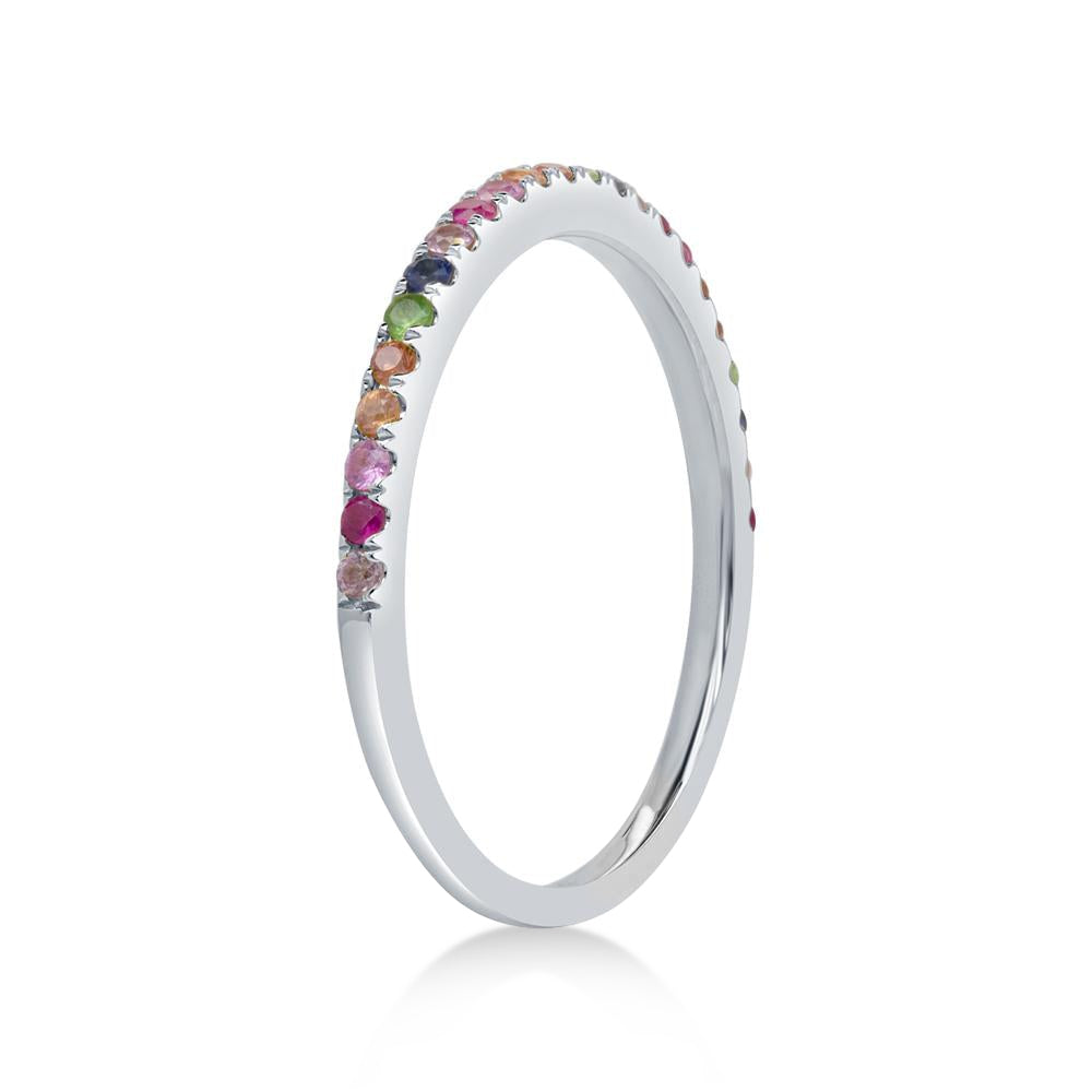Diamond & Multi-Colored Gemstone Pave Ring in 14K White Gold (0.28ct)