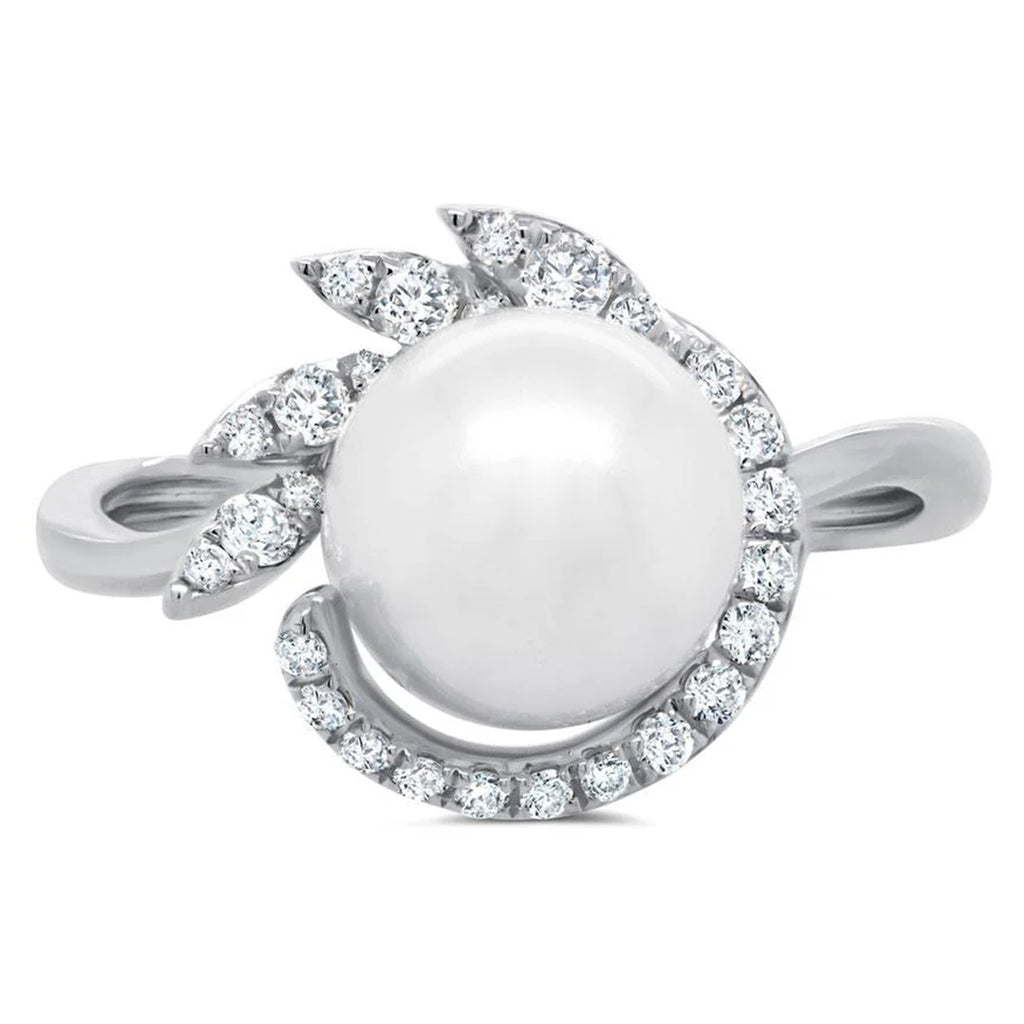 Diamond & Cultured Pearl Cocktail Ring 14K White Gold (0.26ct)