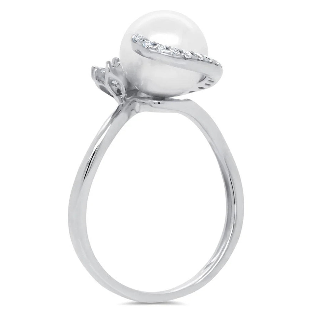 Diamond & Cultured Pearl Cocktail Ring 14K White Gold (0.26ct)