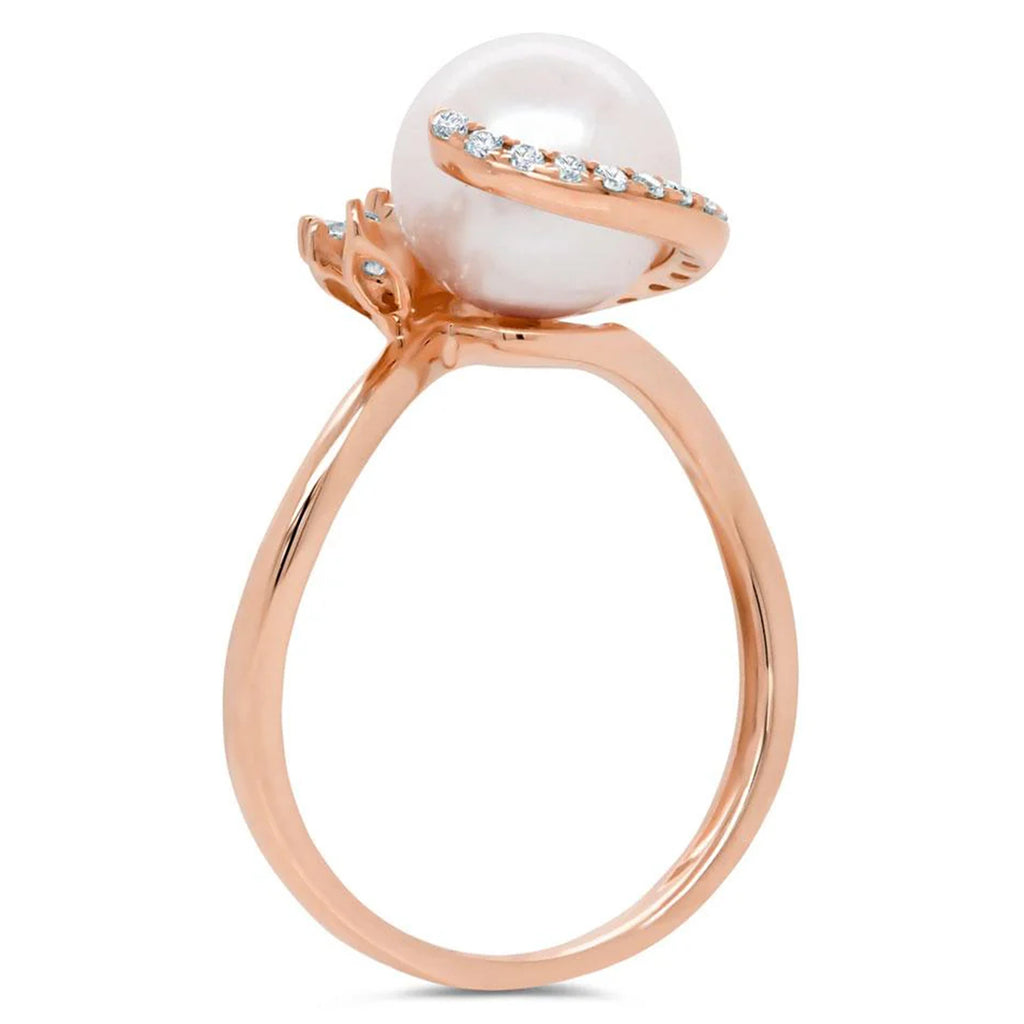Diamond & Cultured Pearl Cocktail Ring 14K Rose Gold (0.26ct)