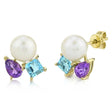 Cultured Pearl & Amethyst Blue Topaz Stud Earrings 14K Yellow Gold (1.57ct)