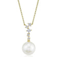 Diamond & Cultured Pearl Dangling Pendant Necklace 14K Yellow Gold (0.16ct)