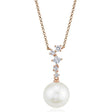 Diamond & Cultured Pearl Dangling Pendant Necklace 14K Rose Gold (0.16ct)