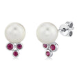 Ruby & Cultured Pearl Stud Earrings 14K White Gold (0.18ct)