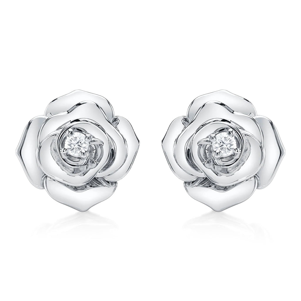 Diamond Flower Stud Earrings 14K White Gold (0.08ct)
