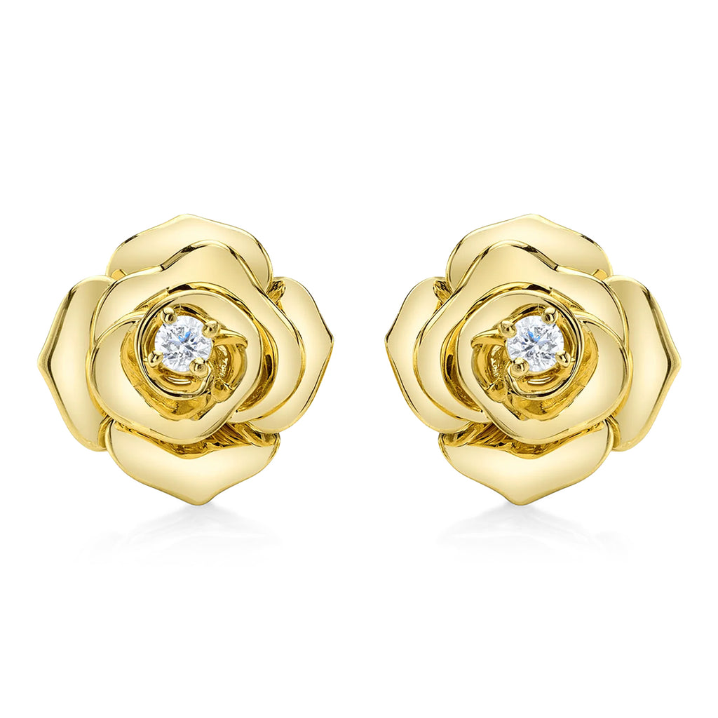 Diamond Flower Stud Earrings 14K Yellow Gold (0.08ct)