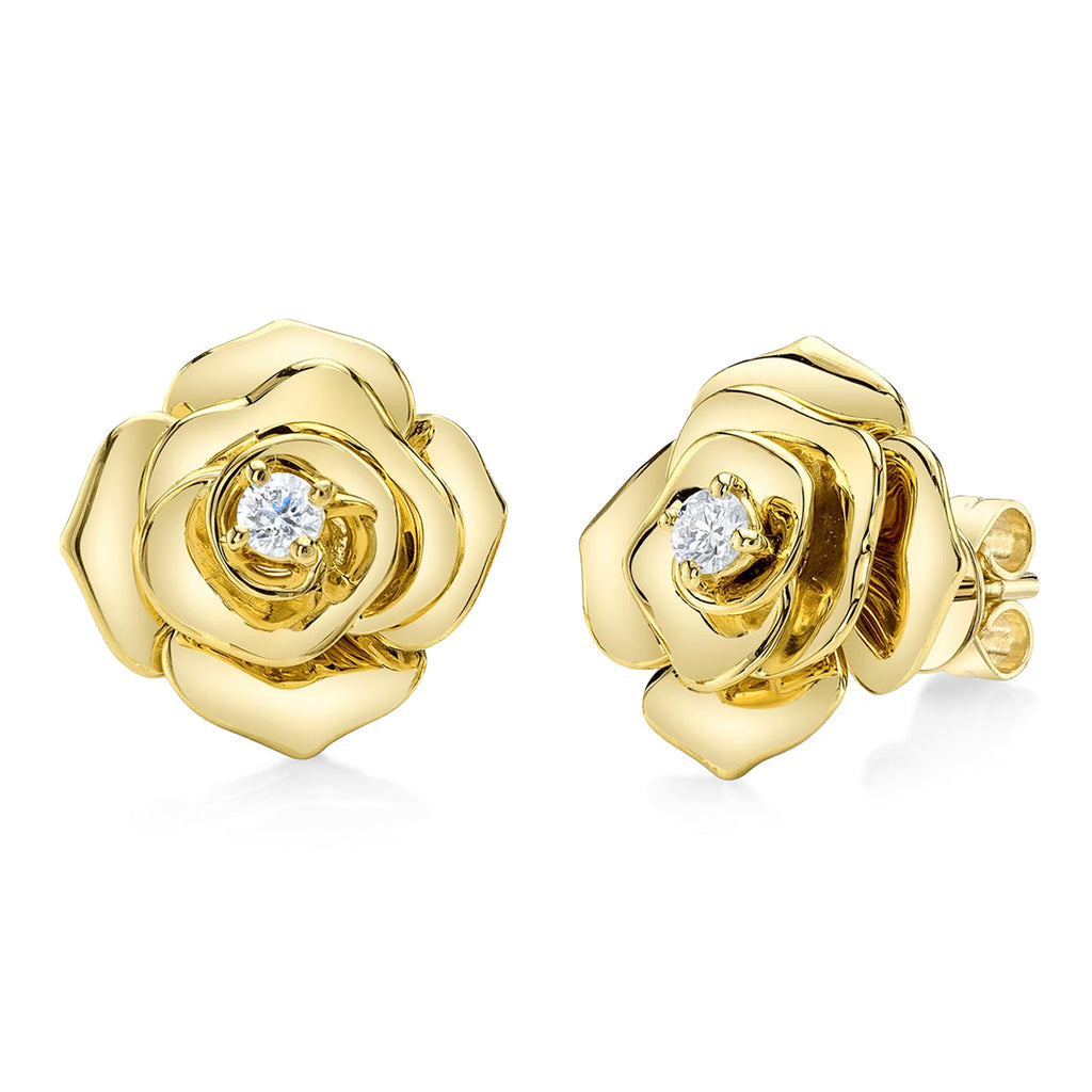 Diamond Flower Stud Earrings 14K Yellow Gold (0.08ct)