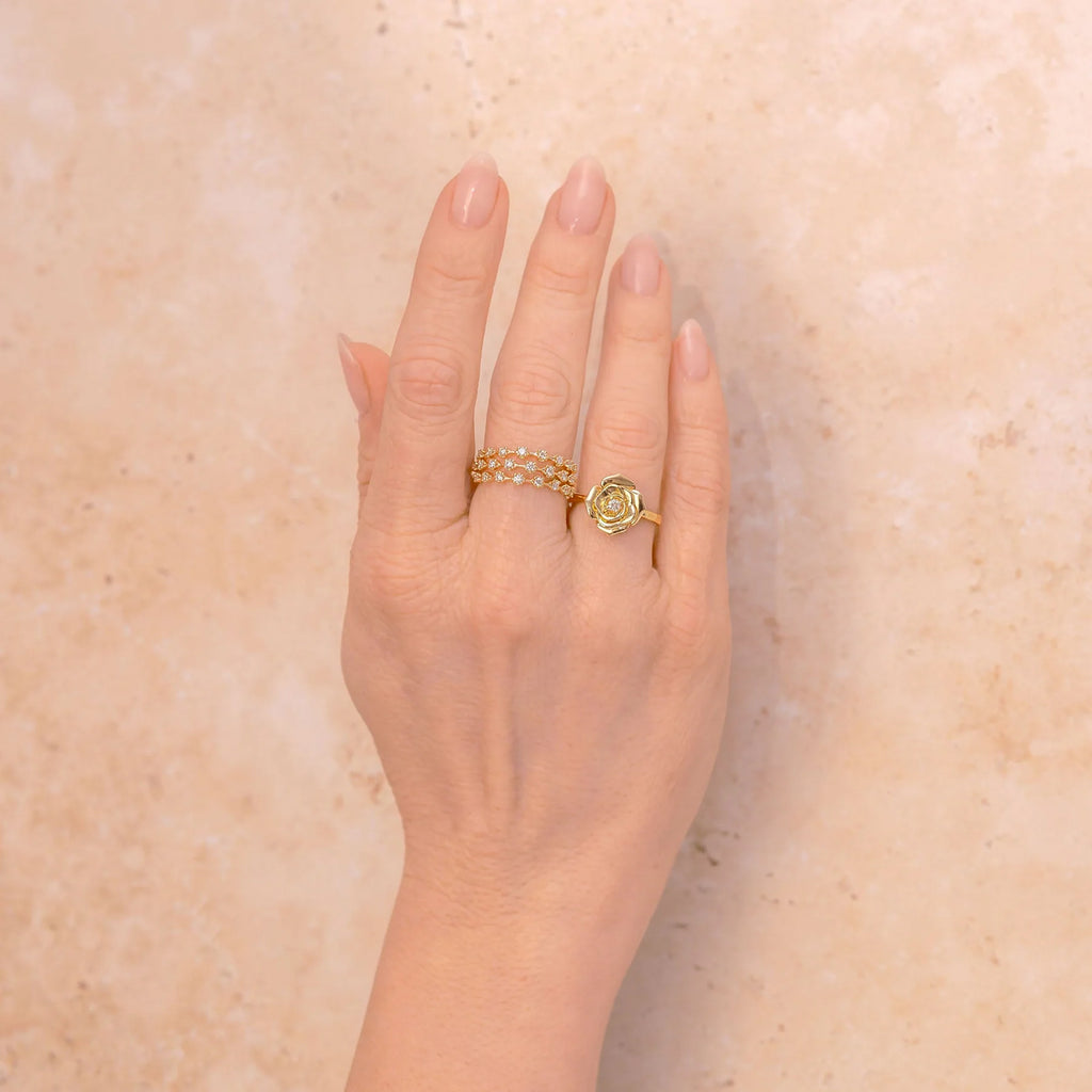 Diamond Flower Ladies Ring 14K Yellow Gold (0.06ct)