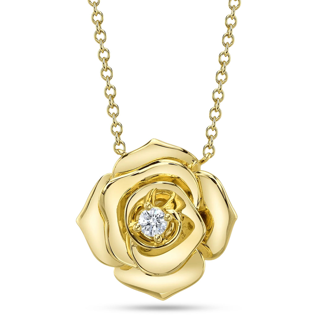Diamond Flower Pendant Necklace 14K Yellow Gold (0.06ct)