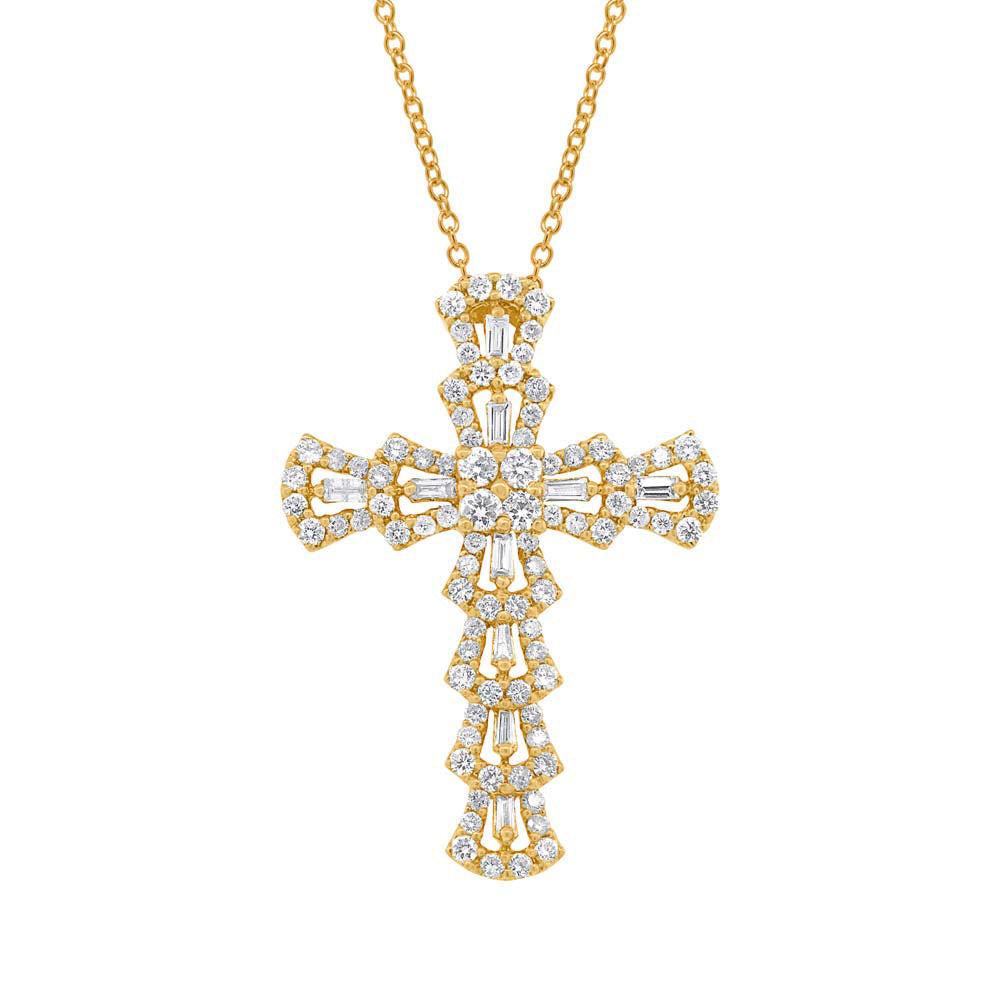 1.28ct 18k Yellow Gold Diamond Cross Pendant Necklace