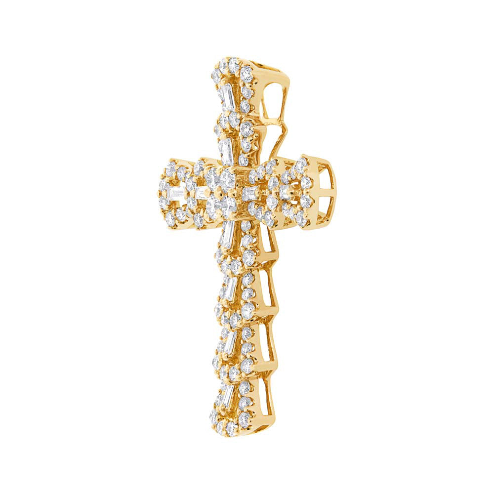 1.28ct 18k Yellow Gold Diamond Cross Pendant Necklace