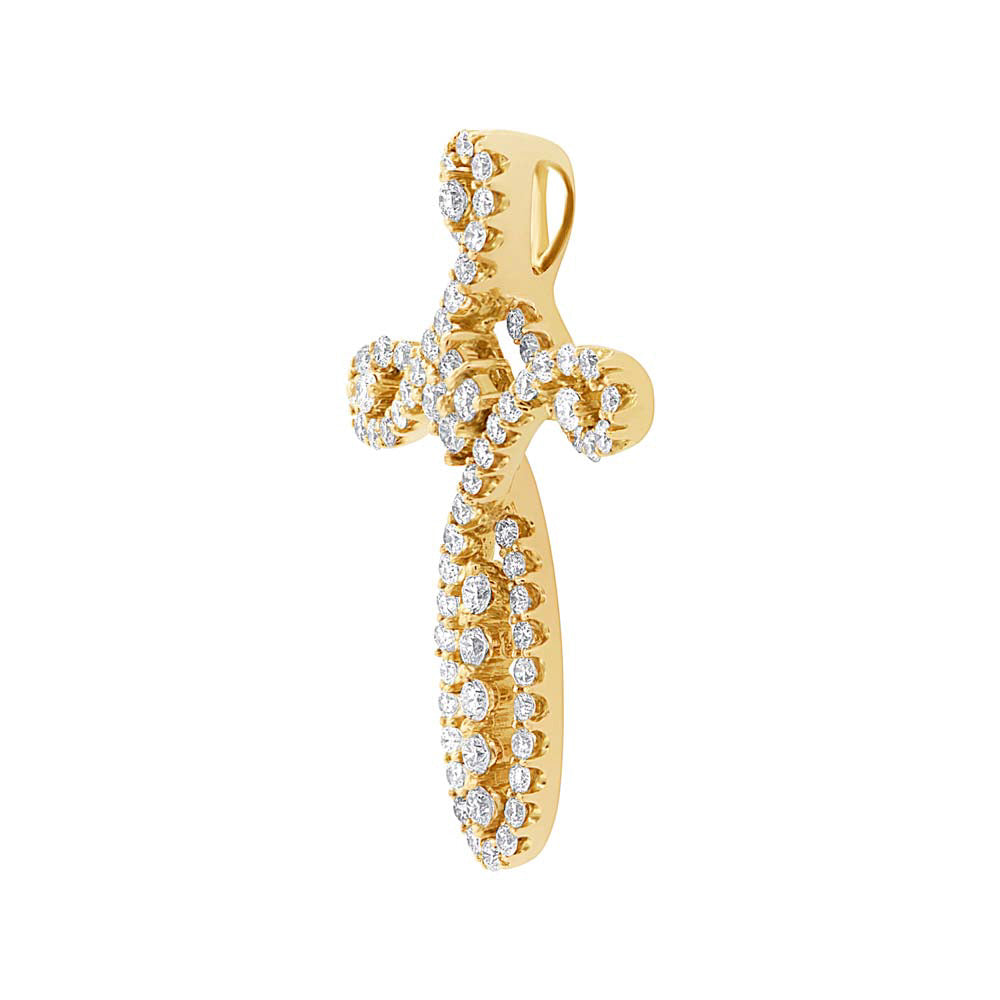 0.99ct 18k Yellow Gold Diamond Cross Pendant Necklace