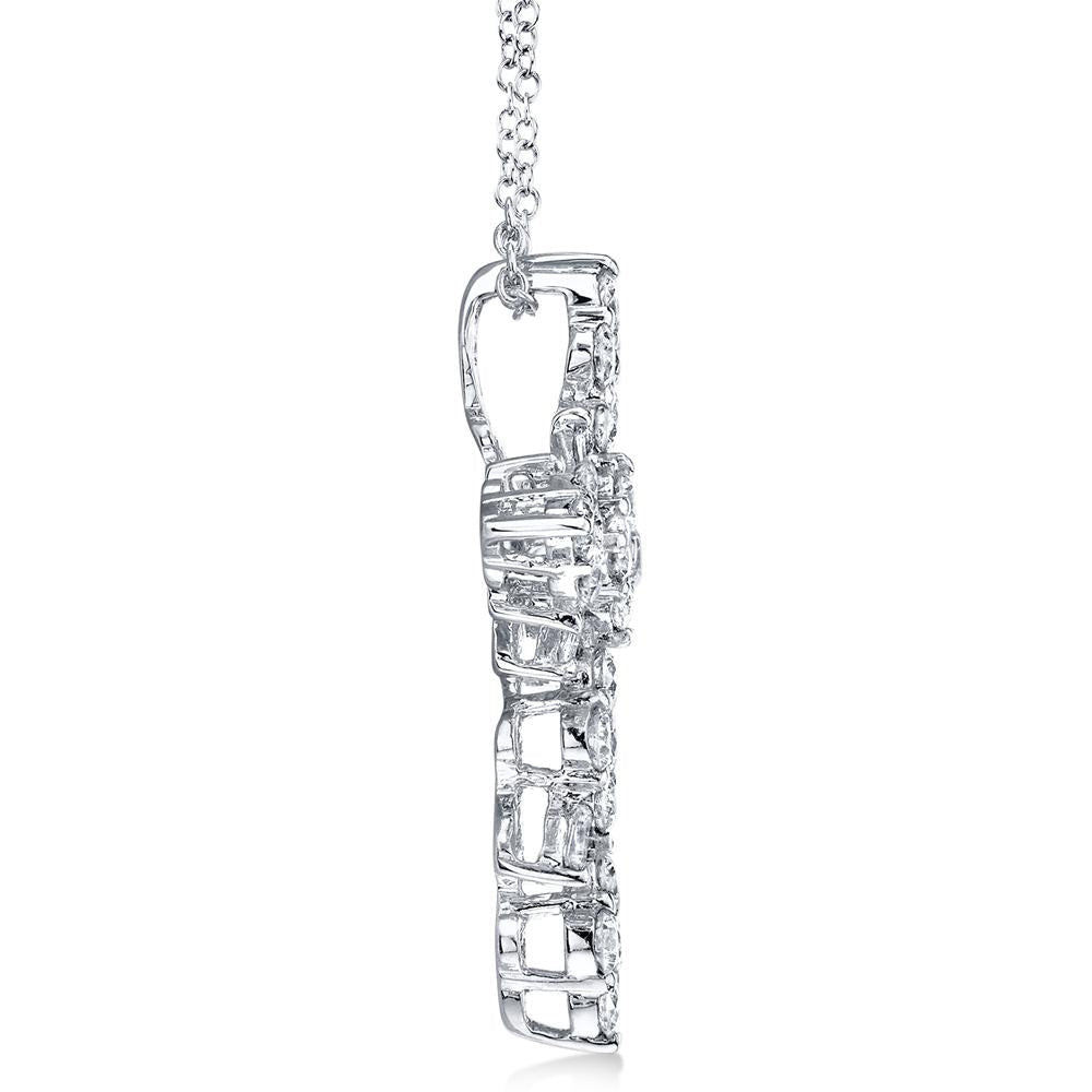 Diamond Baguette Cross Pendant Necklace 14k White Gold (0.60ct)