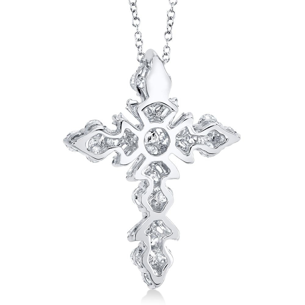 Diamond Baguette Cross Pendant Necklace 14k White Gold (0.60ct)